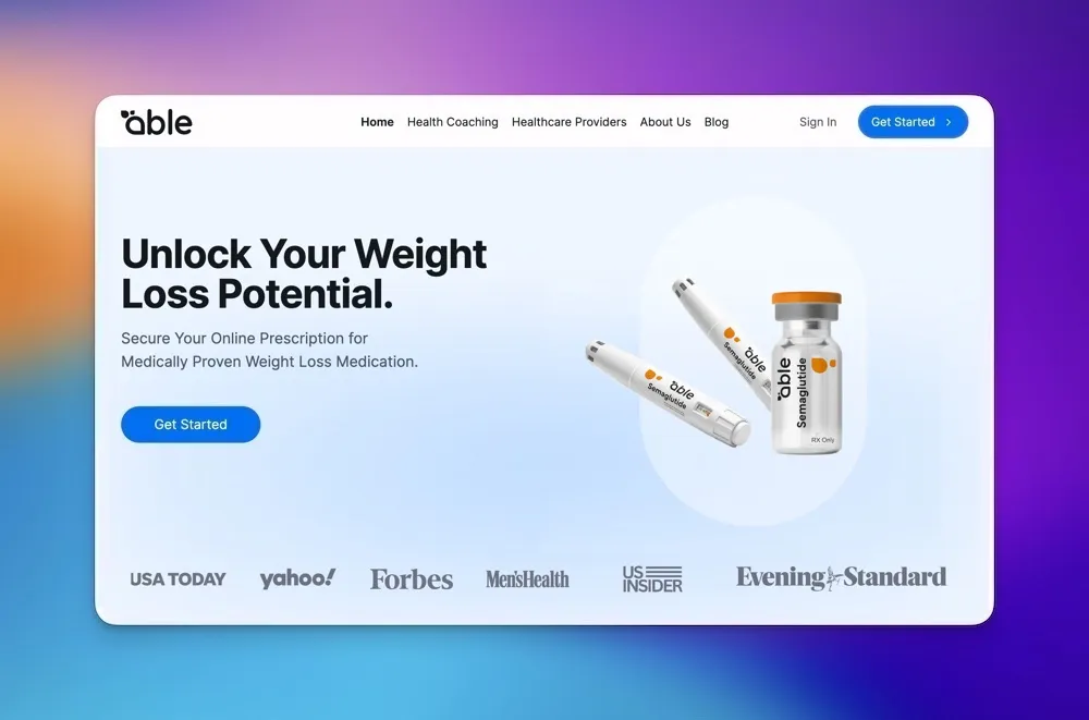 Able Health brand asset featured on ableapp.com