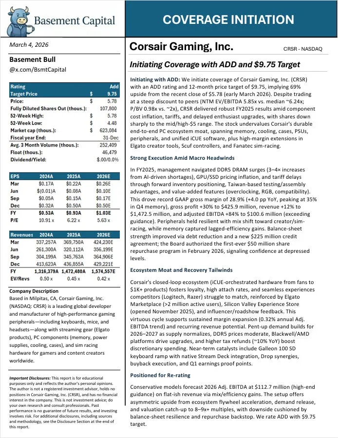 Corsair brand asset featured on basementcapital.substack.com