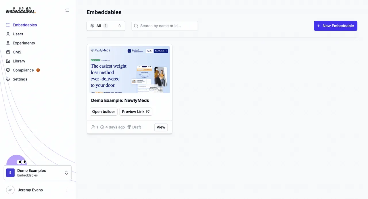 Embeddables brand asset featured on docs.embeddables.com