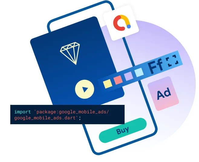 Flutter brand asset featured on flutter.dev