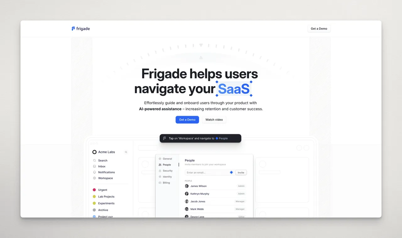 Frigade brand asset featured on frigade.com