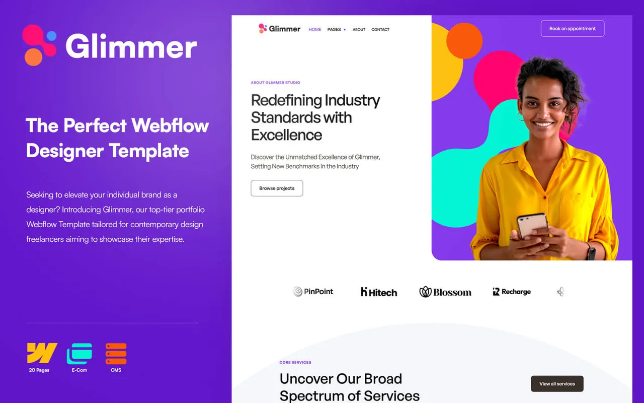 Glimmer brand asset featured on webflow.com