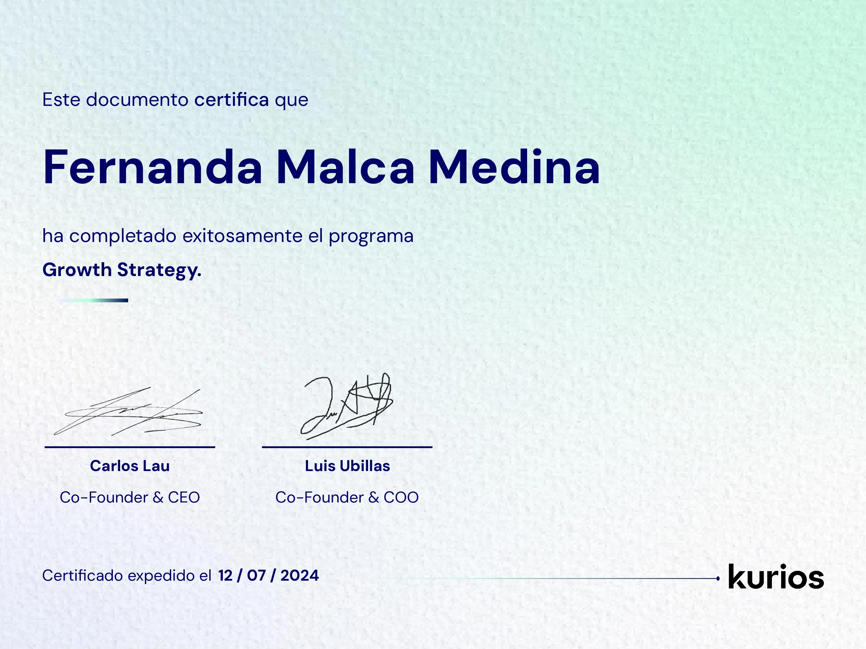 Kurios brand asset featured on certificates.kurios.la