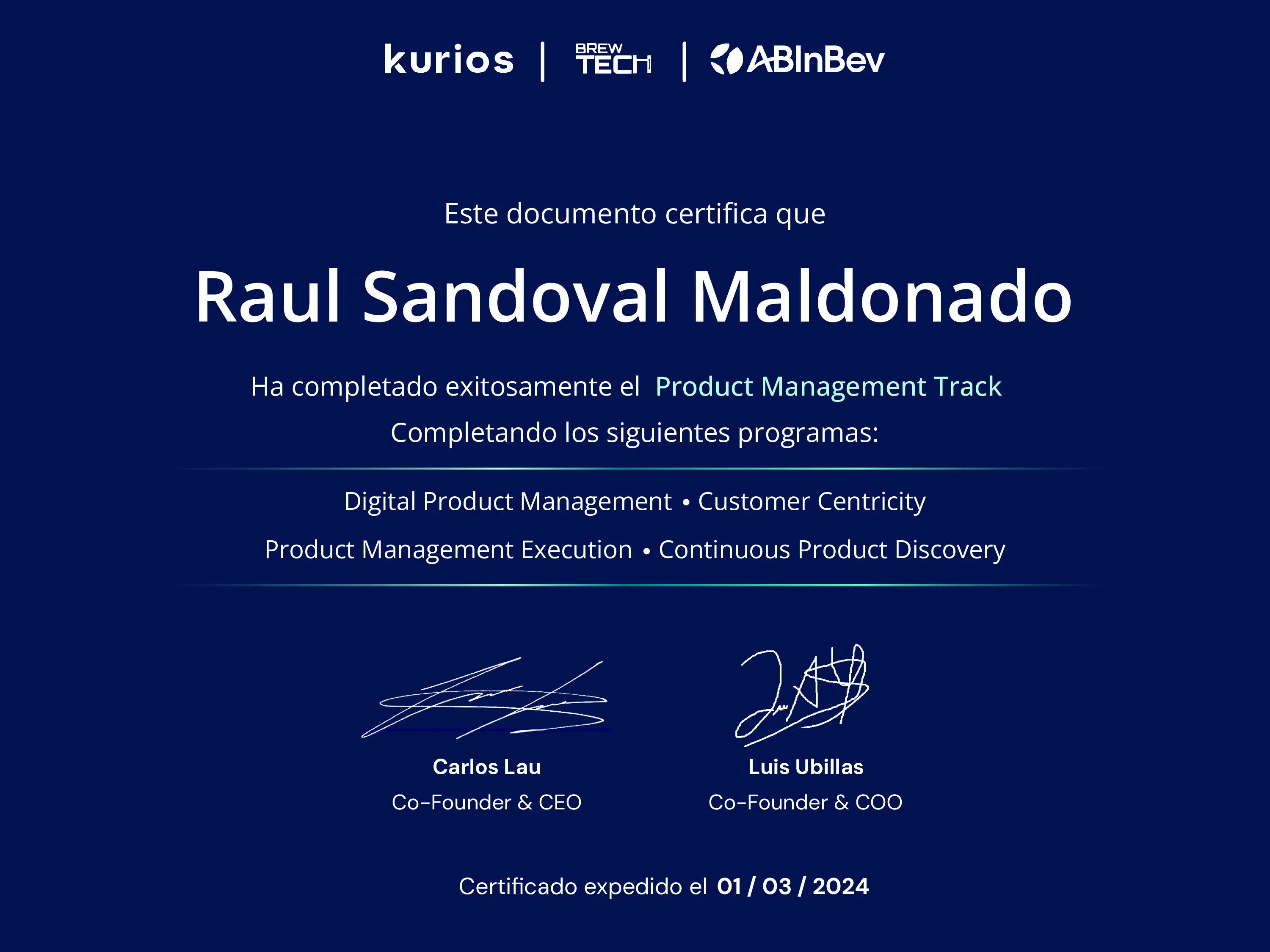 Kurios brand asset featured on certificates.kurios.la