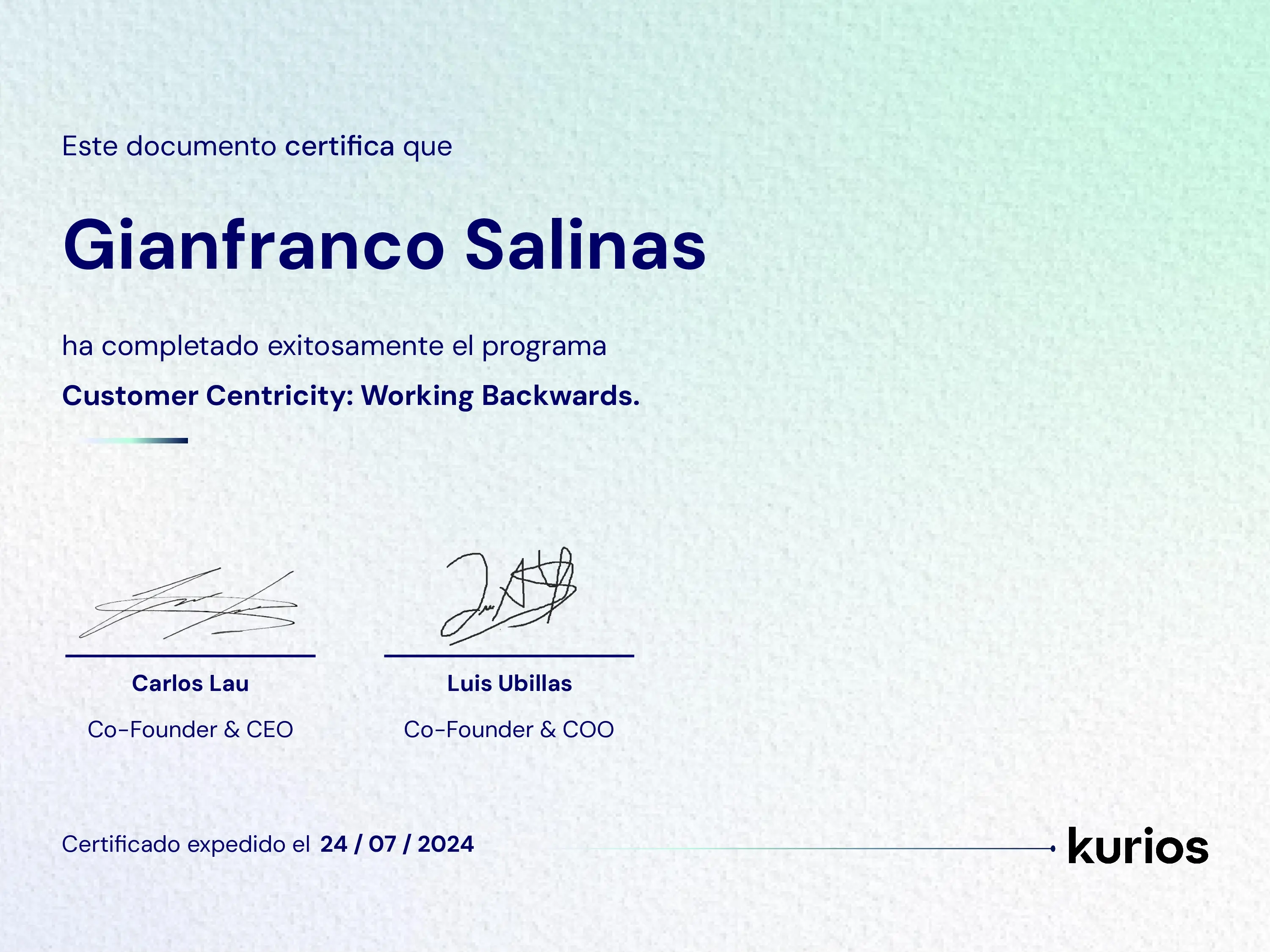 Kurios brand asset featured on certificates.kurios.la