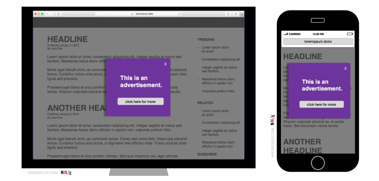 Modal brand asset featured on nngroup.com