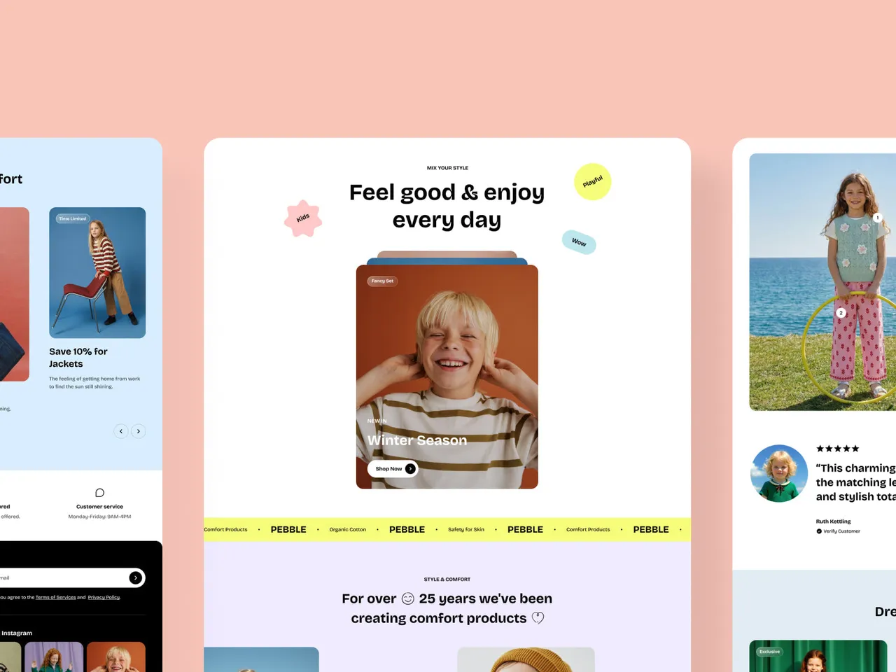 Pebble brand asset featured on themes.shopify.com