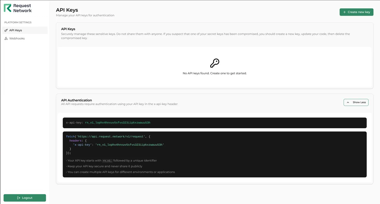 Request Network brand asset featured on docs.request.network