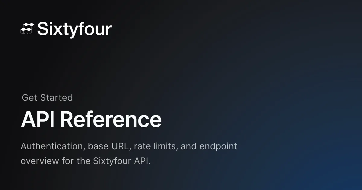 Sixtyfour brand asset featured on docs.sixtyfour.ai