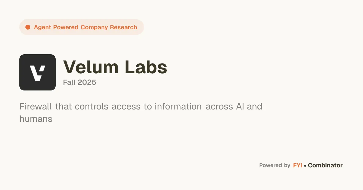 Velum Labs brand asset featured on fyicombinator.com