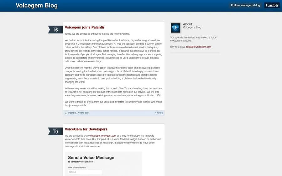 VoiceGem brand asset featured on ycdb.co