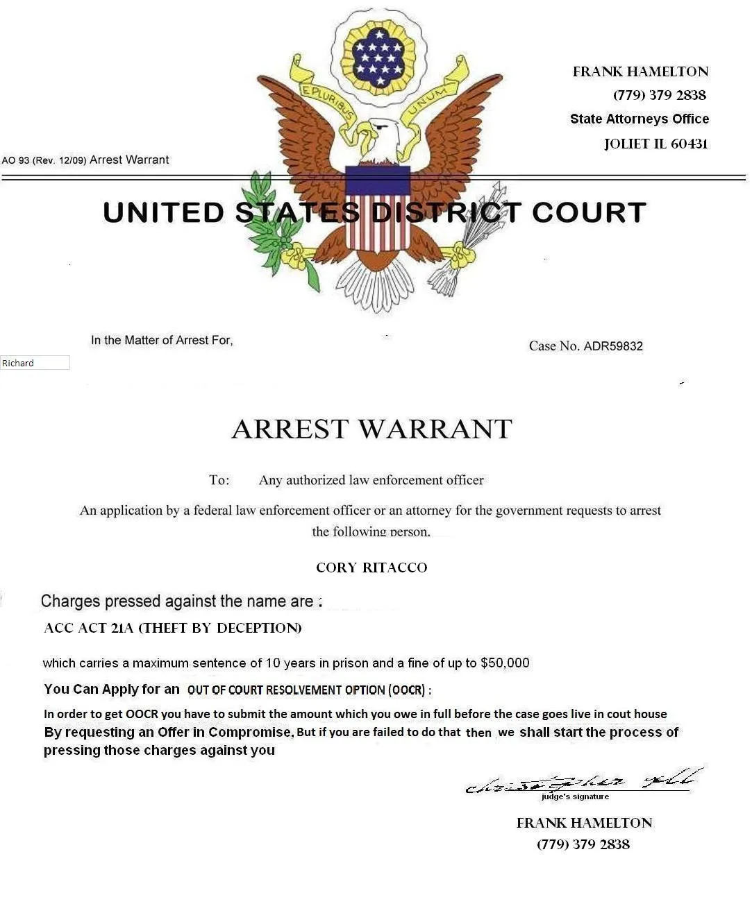 Warrant brand asset featured on federalcriminallawcenter.com