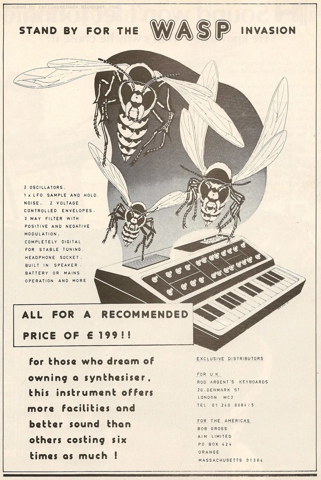 Wasp brand asset featured on retrosynthads.blogspot.com
