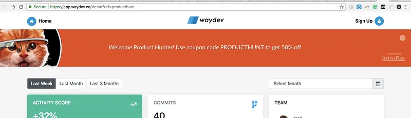 Waydev brand asset featured on waydev.co