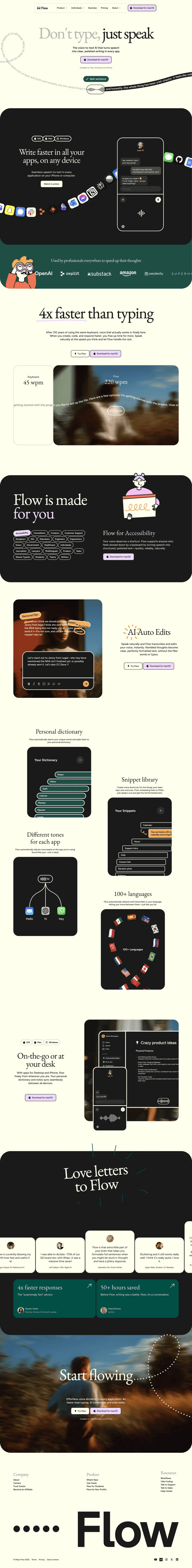 Wispr Flow brand asset featured on saaslandingpage.com