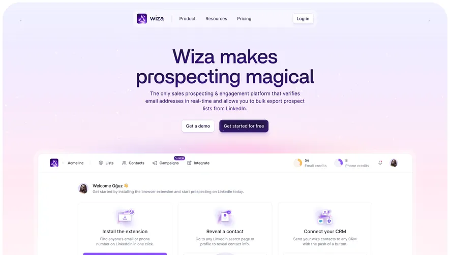 Wiza brand asset featured on saasframe.io